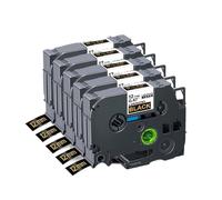 UVQAPXWD 5 10 20PK Tze231 Compatible con Suministros de Impresora Cinta de Etiquetas Tze 231 131 531 631 334 335 12 mm Tze231(5PK Gold on Black)