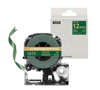 UVQAPXWD Cinta de Raso de 12 mm SFR12SK Compatible con Modelos de rotuladoras SFR12RZ SFR12PK SFR12ZK SFR12PZ SFR12SZ para número de Pieza SFR12SK(Gold on Green)