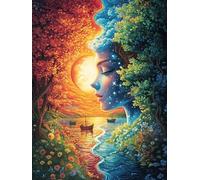 Œuvre d'art Visage de Coucher de Soleil forestier Rompecabezas 300 Piezas Cartón para Parejas Mitos fantásticos Actividad Tiempo Libre Terapia Relajación Decoración Salón Regalo Sorpresa 300 PCS