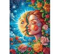 Œuvre d'art Visage de déesse Soleil et Lune Puzzle 1000 Piezas Cartón Grueso para Adultos Mitos Animal Planta Entretenimiento Casero Alivio Estrés Compatible Marco Estándar Regalo Original 1000 PCS