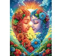 Œuvre d'art Visage de déesse Soleil et Lune Puzzle 500 Piezas Cartón Blanco Premium para Expertos Mitos Animal Planta Eventos Team Building Ejercita La Mente Hobby Y Ocio 500 PCS