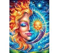 Œuvre d'art Visage de déesse Soleil et Lune Puzzle 500 Piezas Cartón Resistente para Parejas Mitos fantásticos Cuento De Hadas Entretenimiento En Casa Relajación Mental Regalo Aniversa
