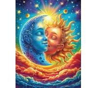 Œuvre d'art Visage de déesse Soleil et Lune Rompecabezas 300 Piezas Cartón Grueso para Parejas Mitos Animal Planta Desarrollo Habilidades Pieza Decorativa Casa Pack Completo Regalo Cumpleaños 300 PCS