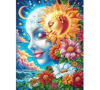 Œuvre d'art visage de déesse soleil et lune Rompecabezas 300 Piezas Cartón Para Niños Mayores 14 Años Animal planta Entretenimiento Casa Terapia Relajación Ocio Doméstico Detalle Único Original 300 PC