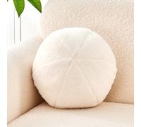 Uvvyui Almohada redonda de color marfil, bonita almohada redonda de piel de conejo sintética para habitación, almohada decorativa con forma de bola, cojín de felpa para sofá, dormitorio