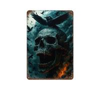 UWASCISF Póster de metal con diseño de calavera, cuervo y cortafuegos (30 x 20 cm)