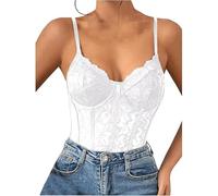 Uwdiohq Body Reductor con Relleno Mujer Tanga Women's Sexy Lace Mesh Corset Bodysuit Spaghetti Strap Tops Going out Mono (White, S) Moldeador Fajas Reductoras Abdomen Bodies Fiesta Monos De