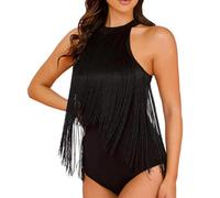 Uwdiohq Body Reductor Mujer Tanga Sexy Women's Solid Fringe Bodysuit Trim Sleeveless Suits Concert Outfits Tank Top Outfit Mono Rojo (Black, S) Bodies Fajas Reductoras Abdomen Espalda