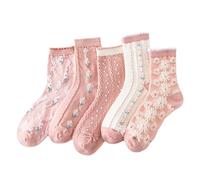 Uwdiohq Calcetines Largos Mujer Jolies Chaussettes À Motif Pour Femmes Adolescentes Filles Fleurs Volants Fantaisie En Coton Hombre Negros Rayas Finos Termicos Invierno Colores Calcetin Termico