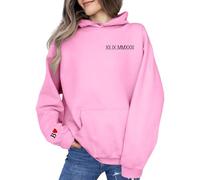 Uwdiohq Capucha Mujer Custom Embroidered Roman Numeral Sweatshirt Couple Shirt Initial On Sleeve Anniversary Year Personalized Date Hoodie Valentines Day (Rosa, XXXXXL) Chaquetas Largas Chaqueta