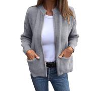 Uwdiohq Cardigan De Punto Manga Larga para Mujer Corta Chaqueta Señora Mayor Americana Granate Poncho Invierno Lana Liso Verano Marino