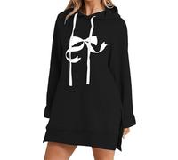 Uwdiohq Chaqueta Cremallera Mujer Women's New Slit Pocket Shoulder Length Loose Casual Sweatshirt (Negro, L) De Primavera Chamarras para Moda Sudadera Running Navideña Polar Sudaderas Grandes