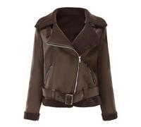 Uwdiohq Chaqueta de Felpa de Color Liso para Mujer Adecuada para otoño e Invierno con Bolsillos Chaquetas De Cuero Mujer Chaqueta Mujer Invierno Beige Abrigo Plumas Rojo Mujer