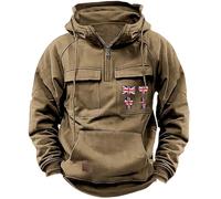 Uwdiohq Chaqueta Verano Hombre American Sweatshirt Men's Winter Plus Velvet Thickened Warm Cold Proof Heavy Sudaderas Original (Khaki, XL) Muscle Fit Camisa Manga Larga Kit De Pesca Completo