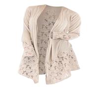 Uwdiohq Chaquetas De Verano Mujer Largo Spring and Summer New Women's Large Size Knit Sweater In Long Shawl Lace Cardigan Thin Jacket Sun Shirt (Khaki, L) Chaqueta Vestir Crochet Entretiempo