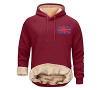 Uwdiohq Chaquetones Hombre Invierno Men's Spring and Autumn Winter Sweatshirt Plus Velvet Thickened 2D Printing Personalized Retro National Flag Casual Fashion Sudaderas Coche (Wine, M) Chaqueta