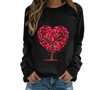 Uwdiohq Ofertas 2 Euros Blusa Superior para Mujer Día De San Valentín Estampado De Corazón Sudaderas De Manga Larga Top Blusa Informal con Cuello En O Polos Seño Ofertas Flash del Dia Jumpers Women