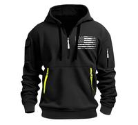 Uwdiohq Ropa Anti UV Hombre Men's Spring Autumn Winter 2D Printed Retro National Flag Casual Fashion Multi Half Zip Sweatshirt Sudadera Rojo (Black, L) Deporte Deportiva Chaqueta Invierno De Gym