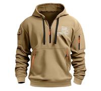 Uwdiohq Ropa Anti UV Hombre Men's Spring Autumn Winter 2D Printed Retro National Flag Casual Fashion Multi Half Zip Sweatshirt Sudadera Rojo (Khaki, XL) Deportiva Chaqueta Invierno Camisa Manga
