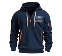 Uwdiohq Ropa Anti UV Hombre Men's Spring Autumn Winter 2D Printed Retro National Flag Casual Fashion Multi Half Zip Sweatshirt Sudadera Rojo (Navy, XXL) Moto Top Deportivo Verano Camisa Manga