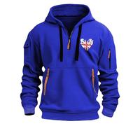 Uwdiohq Ropa Anti UV Hombre Men's Spring Autumn Winter Sweatshirt 2D Printed Retro National Flag Casual Fashion Multi Half Zipper Sudaderas Baratas De Marca (Blue, M) Sin Mangas Tallas Grandes