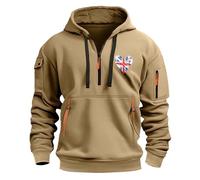 Uwdiohq Ropa Anti UV Hombre Men's Spring Autumn Winter Sweatshirt 2D Printed Retro National Flag Casual Fashion Multi Half Zipper Sudaderas Baratas De Marca (Khaki, L) Deporte Muscle Fit