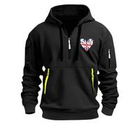 Uwdiohq Ropa Anti UV Hombre Men's Spring Autumn Winter Sweatshirt 2D Printed Retro National Flag Casual Fashion Multi Half Zipper Sudaderas Baratas De Marca (Black, XXXL) Calor Muscle Fit