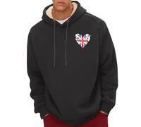 Uwdiohq Ropa Protección Solar Men's Spring and Autumn Winter Sweatshirt Plus Velvet Thickened 2D Printing Personalized Retro National Flag Casual Fashion Top Ventas (Black, XXL) Chaqueta Hombre