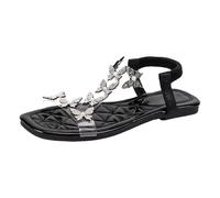 Uwdiohq Sandalias Mujer Cómodas Verano De Playa Para Mujer, Zapatillas Casuales Huecas, Zapatos Planos, Con, Punta Cuadrada, Elásticas Una Tira Sandalia Dorada Plana (Black, 38) Senderismo