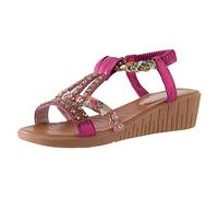 Uwdiohq Sandalias Mujer Cómodas Verano Tacón Con Decoración Imitación Para Mujer, Cuña A La, Bohemias Punta Abierta Zapato Salón (Hot Pink, 37) Ortopedicas Bio Senderismo 38 Juanetes Comodas