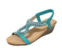Uwdiohq Sandalias Mujer Cómodas Verano Women'S Sandals New Summer Comfortable And Fashionable Retro Ethnic Style Lightweight Beach Vacation Elastic Heel Thick Bottom Casual Cuña Azul (Green, 41)