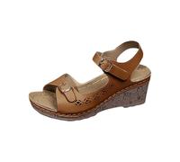 Uwdiohq Sandalias Mujer Comodidad Diaria Verano Para Mujer, Con Pez, Gruesa, Hebilla Lateral, Tiras Una Palabra, Tacón Inclinado Y Punta Abierta Zapatillas Cierre (Brown, 40) Deportivas