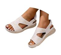 Uwdiohq Sandalias Mujer Comodidad Diaria Verano Talla Grande Para Mujer, Con Gruesa Y Cabeza Redonda, Una Palabra, Uso Exterior. Planta Gel (White, 43) Negro Calzado Adecuado Fascitis Plantar