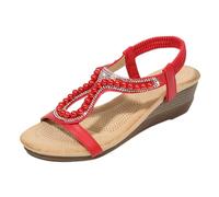 Uwdiohq Sandalias Mujer Confort Y Estilo Women'S Sandals New Summer Comfortable And Fashionable Retro Ethnic Style Lightweight Beach Vacation Elastic Heel Thick Bottom Casual Cuña Azul (Red, 39)