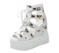Uwdiohq Sandalias Mujer Cuña Baja Cómodas Plataforma Hacia Fuera Impermeables Cuñas Con Cremallera Zapatos Cremalleros Femeninas De Hollow Sandalia Niña (White, 37) Verano Negro Barefoot Tacon