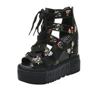 Uwdiohq Sandalias Mujer Cuña Baja Cómodas Plataforma Hacia Fuera Impermeables Cuñas Con Cremallera Zapatos Cremalleros Femeninas De Hollow Sandalia Niña (Black, 40) Comodas Corcho Arch Fit