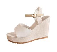 Uwdiohq Sandalias Mujer Estilo Elegante Tacón Con Una Hebilla Y Gruesa Para Mujer, Punta Abierta Exteriores Transparentes Boda (Beige, 35) Deportivas Caminar Verano Senderismo Fucsia Tiras