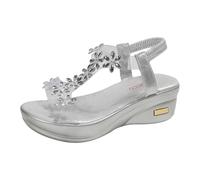 Uwdiohq Sandalias Mujer Trabajo Verano Cuña Para Mujer, Con Y Soporte El, Verano, Modernas, Transparentes, Flores, Informales, Caminar, Correa En Tobillo, Graduación, (Silver, 40) Comodas