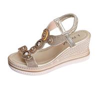Uwdiohq Sandalias Mujer Trabajo Verano De Para Mujer, Elásticas, Sin Cordones, Estilo Europeo Y Americano, Gruesas E Informales. Chancletas (Gold, 43) Deportivas Negro Con Plataforma Cuero