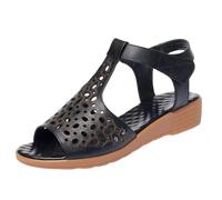 Uwdiohq Sandalias Mujer Uso Diario De Cuña Para Mujer: Con Tiras Elásticas En El Tobillo Cómodas Punta Abierta Casual (Black, 37) Senderismo Caminar Verano Comodas Goma Blancas Piel Naturalista