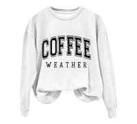 Uwdiohq Sudadera Basica Mujer Coffee Weather Sweatshirt Women's Lover Trendy Shirt Cozy Season Sweatshirts Fall Crewneck Fleece Pullover (White, M) Sudaderas Largas De Roja Cremallera Negra Sin