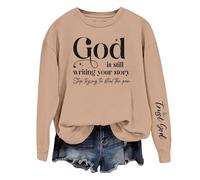 Uwdiohq Sudadera Basica Mujer con Cuello Y Hombros para La Frase Dios Está Escribiendo Tu Historia (Caqui, XL) Abierta Talla Grande Naranja Negra Invierno De Navideña Rosa Sudaderas Muejr