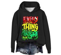 Uwdiohq Sudadera Basica Mujer Sin Capucha Informal con Estampado Artístico De Every Little Thing Is Gonna Be Alright (Black, XL) Invierno Sudaderas Marron Cremallera Roja Colores Navideñas Negra