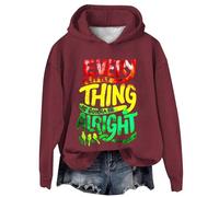 Uwdiohq Sudadera Basica Mujer Sin Capucha Informal con Estampado Artístico De Every Little Thing Is Gonna Be Alright (Red, XL) Larga Oversize Sudaderas Navideñas Familiares Vestido Algodon Negra
