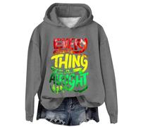 Uwdiohq Sudadera Basica Mujer Sin Capucha Informal con Estampado Artístico De Every Little Thing Is Gonna Be Alright (Grey, S) Larga Sudaderas Naranja Navidad Azul Marino Blancas Polar Navideñas