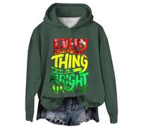 Uwdiohq Sudadera Basica Mujer Sin Capucha Informal con Estampado Artístico De Every Little Thing Is Gonna Be Alright (Green, M) Sudaderas para Deportivas Cremallera Azul Marino Polar Navidad