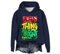 Uwdiohq Sudadera Basica Mujer Sin Capucha Informal con Estampado Artístico De Every Little Thing Is Gonna Be Alright (Dark Blue, S) Larga Abierta Sudaderas Navideñas Familiares Morada Jersey
