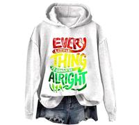 Uwdiohq Sudadera Basica Mujer Sin Capucha Informal con Estampado Artístico De Every Little Thing Is Gonna Be Alright (White, M) Sudaderas para Oversize Largas Verde Azul Marino Halloween Jersey