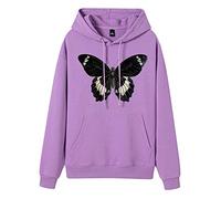 Uwdiohq Sudadera Capucha Mujer Verano con Estampado Mariposas A La Informal para Mujer, Cordón Gráfico, Muy Buen Gusto (Púrpura, S) Talla Grande Chaquetas De Pelo Full Zip Hoodie Chandal