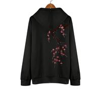 Uwdiohq Sudadera Chula con Capucha Y Estampado De Nocturnas Rojas para Hombre, Diseño Misterioso, Estético, Bolsillo, Informal, Holgada, Manga Larga, Estilo Gótico, (Black, XXL) Mangas
